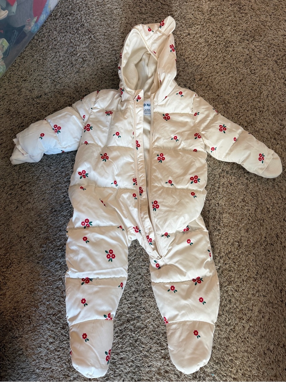 Old Navy Cream Quilted One-Piece with Red Floral Print